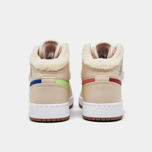 [DO2207-264] GRADE SCHOOL AIR JORDAN RETRO 1 MID UTILITY 'FLEECE PEARL WHITE' (